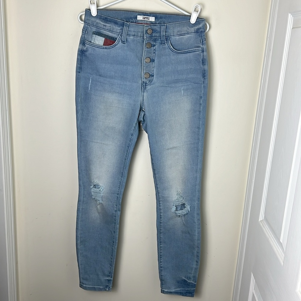 Tommy Hilfiger Signature Button Fly High Rise Distressed Jeans Size 6